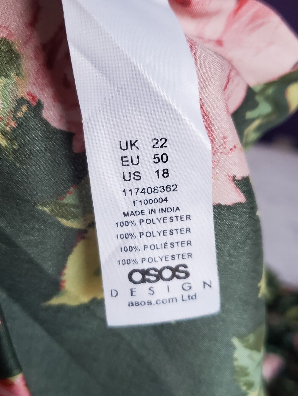 ASOS Design Curve Satin Te Jumpsuit Green Floral Wide-leg Lace-up Back Boho 18 - Picture 10 of 16